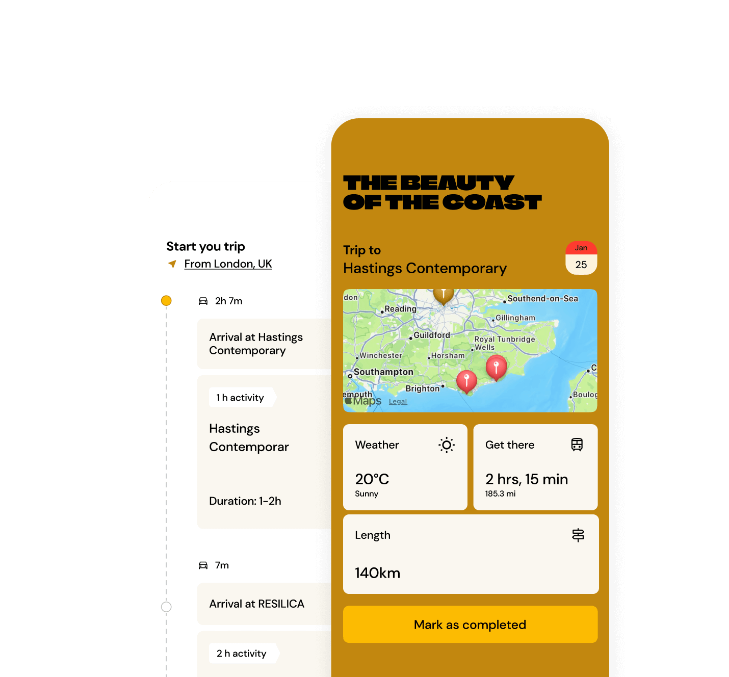 Representative screen of a trip in the app.